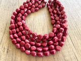 Dark Red Lucite Acrylic Beaded Chunky Multi Strand Statement Necklace - Julianna