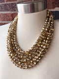 Gold Crystal Faceted Beaded Multi Strand Chunky Statement Necklace - Rebecca