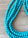 Turquoise Blue Acrylic Lucite Bead Chunky Statement Necklace - Alana