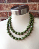 Olive Green Acrylic Beaded Chunky Multi Strand Statement Necklace - Julianna