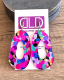 Pink Multi Color Lucite Acrylic Big Dangle Statement Earrings - Sylvia