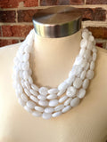 White Lucite Acrylic Beaded Multi Strand Chunky Statement Necklace - Lauren
