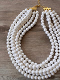 White Ivory Acrylic Pearl Statement Lucite Bead Multi Strand Statement Necklace - Alana