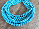 Carolina Blue Acrylic Lucite Bead Chunky Multi Strand Statement Necklace - Alana