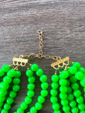 Neon Green Acrylic Lucite Bead Chunky Multi Strand Statement Necklace - Alana