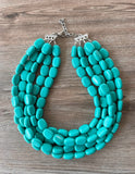 Turquoise Green Lucite Acrylic Chunky Multi Strand Statement Necklace - Lauren