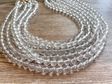 Clear Silver Glitter Acrylic Lucite Bead Chunky Multi Strand Statement Necklace - Alana