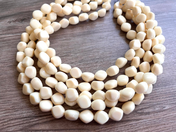 Cream White Lucite Acrylic Beaded Chunky Multi Strand Statement Necklace - Julianna