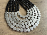 Black Silver Wood Beaded Statement Chunky Multi Strand Necklace - Regan