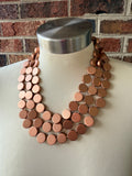 Rose Gold Copper Wood Bead Multi Strand Chunky Statement Necklace - Charlotte