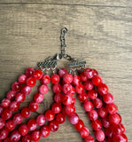 Red White Acrylic Lucite Big Bead Chunky Multi Strand Necklace - Alana