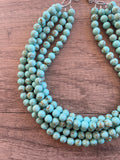 Green Turquoise Beaded Chunky Multi Strand Statement Necklace - Alana
