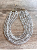 Clear Silver Glitter Acrylic Lucite Bead Chunky Multi Strand Statement Necklace - Alana