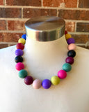 Multi Color Matte Acrylic Choker Beaded Statement Necklace - Betty