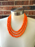 Orange Beaded Statement Acrylic Chunky Multi Strand Necklace - Beth