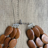 Brown Wood Beaded Boho Statement Chunky Multi Strand Necklace - Miranda