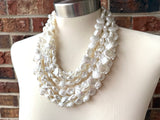 White Shell Acrylic Big Beaded Multi Strand Statement Necklace - Alana