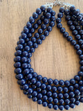 Navy Blue Big Acrylic Beaded Chunky Multi Strand Necklace - Alana