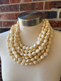 Cream White Acrylic Beaded Multi Strand Statement Necklace - Julianna