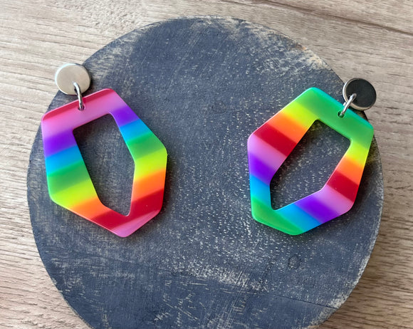 Colorful Rainbow Big Geometric Acrylic Statement Dangle Earrings - Mia