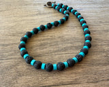 Black Lava Rock Turquoise Mens Surfer Beaded Long Necklace - Mack