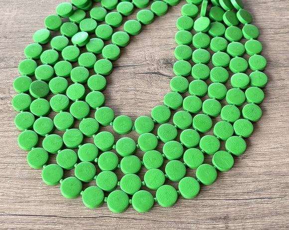 Green Beaded Wood Multi Strand Chunky Statement Necklace - Charlotte
