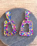 Multi Color Confetti Acrylic Matte Lucite Big Large Statement Earrings - Heidi