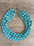 Blue Gold Acrylic Beaded Chunky Multi Strand Statement Necklace - Ava