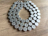 Silver Matte Statement Acrylic Beaded Chunky Multi Strand Necklace - Charlotte
