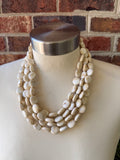 Cream Brown Acrylic Beaded Multi Strand Statement Necklace - Missy