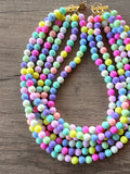Pastel Multi Color Acrylic Lucite Bead Chunky Statement Necklace - Alana