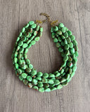 Green Acrylic Beaded Multi Strand Statement Necklace | Lauren | DLD Jewelry