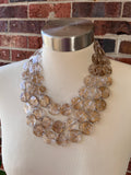 Clear Gold Lucite Beaded Multi Strand Chunky Statement Necklace - Charlotte