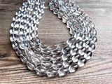 Lucite Acrylic Clear Bead Chunky Multi Strand Statement Necklace - Tessa
