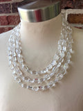 Clear Faceted Lucite Beaded Statement Multi Strand Chunky Necklace - Jenny