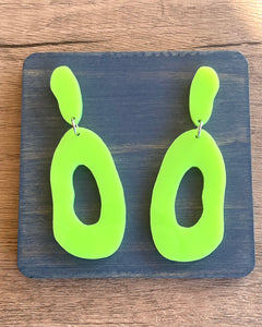 Neon Yellow Lucite Acrylic Big Dangle Statement Earrings - Sylvia