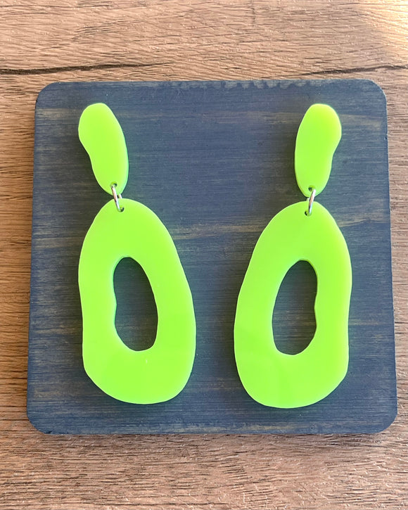 Neon Yellow Lucite Acrylic Big Dangle Statement Earrings - Sylvia