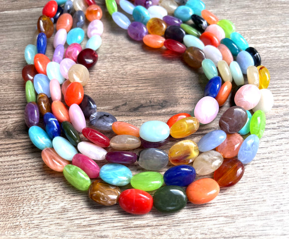 Multi Color Statement Lucite Bead Colorful Acrylic Necklace - Lauren