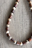 Wood Brown Tan Matte Stone Beaded Long Short Surfer Mens Necklace - Terrance