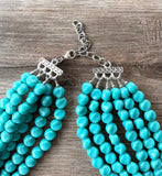 Turquoise Blue Beaded Statement Acrylic Chunky Lucite Multi Strand Necklace - Beth