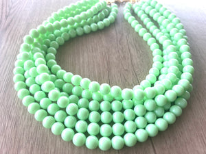 Mint Green Acrylic Lucite Bead Chunky Multi Strand Statement Necklace - Alana