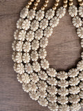 Ivory Gold Flower Lucite Acrylic Beaded Multi Strand Statement Necklace - Ginny