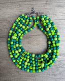St Patricks Day Shamrock Acrylic Big Bead Chunky Multi Strand Necklace