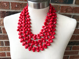 Red Heart Acrylic Beaded Statement Necklace - Amore