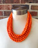 Orange Beaded Statement Acrylic Chunky Multi Strand Necklace - Beth