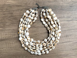 Cream Brown Acrylic Beaded Multi Strand Statement Necklace - Missy
