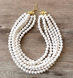 White Ivory Acrylic Pearl Statement Lucite Bead Multi Strand Statement Necklace - Alana