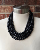 Black Matte Acrylic Multi Strand Statement Necklace - Alana