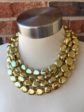 Shiny Gold Acrylic Statement Beaded Multi Strand Necklace - Nikki
