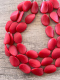 Red Matte Resin Beaded Chunky Multi Strand Statement Necklace - Morgan